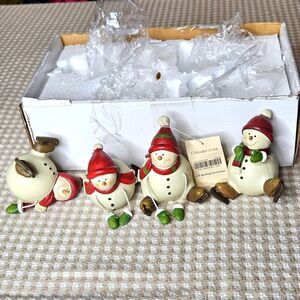 Vintage Coldwater Creek Set if 4 Skating Snowmen Christmas Figurine Decorations